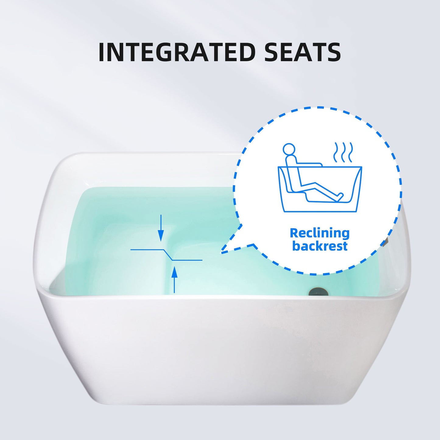 WOODBRIDGE 48" Acrylic Freestanding Rectangular Air Bath Bathtub with Pre-molded Seat