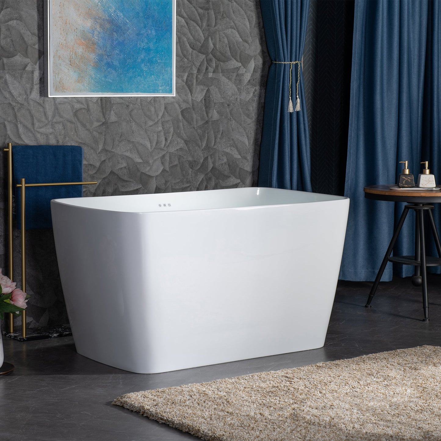 WOODBRIDGE 48" Acrylic Freestanding Rectangular Air Bath Bathtub with Pre-molded Seat