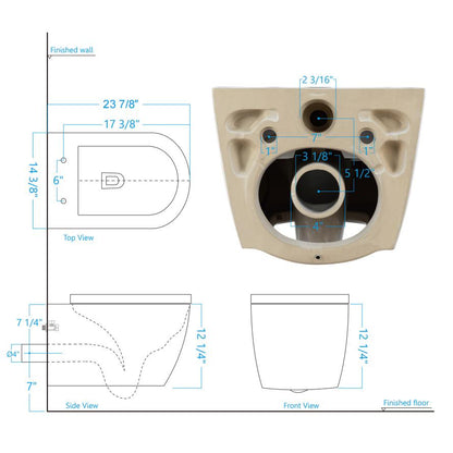 WOODBRIDGE Intelligent Compact Elongated Dual-flush wall hung toilet with Bidet Wash Function, Heated Seat & Dryer. Matching Concealed Tank system and White Marble Stone Slim Flush Plates Included.LT611 + SWHT611+FP611-WH