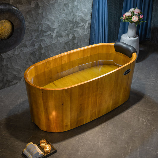 WOODBRIDGE 59" Freestanding Handcrafted Natural Wood Soaking Bathtub