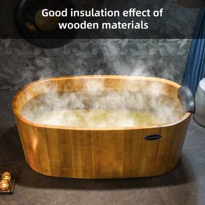 WOODBRIDGE 59" Freestanding Handcrafted Natural Wood Soaking Bathtub