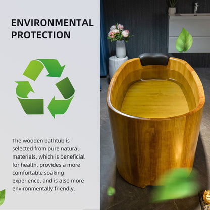 WOODBRIDGE 59" Freestanding Handcrafted Natural Wood Soaking Bathtub