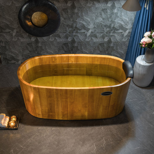 WOODBRIDGE 67" Freestanding Handcrafted Natural Wood Soaking Bathtub
