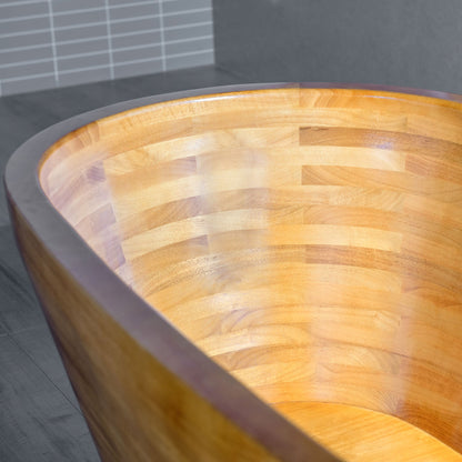 WOODBRIDGE 67" Freestanding Handcrafted Natural Wood Soaking Bathtub