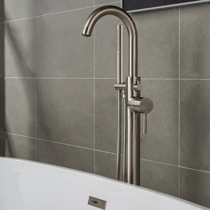 WOODBRIDGE F0001BNDR Contemporary Single Handle Floor Mount Freestanding Tub Filler Faucet with Hand shower