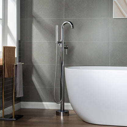 WOODBRIDGE F0001BNDR Contemporary Single Handle Floor Mount Freestanding Tub Filler Faucet with Hand shower
