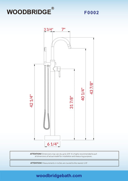 WOODBRIDGE F0001BNDR Contemporary Single Handle Floor Mount Freestanding Tub Filler Faucet with Hand shower