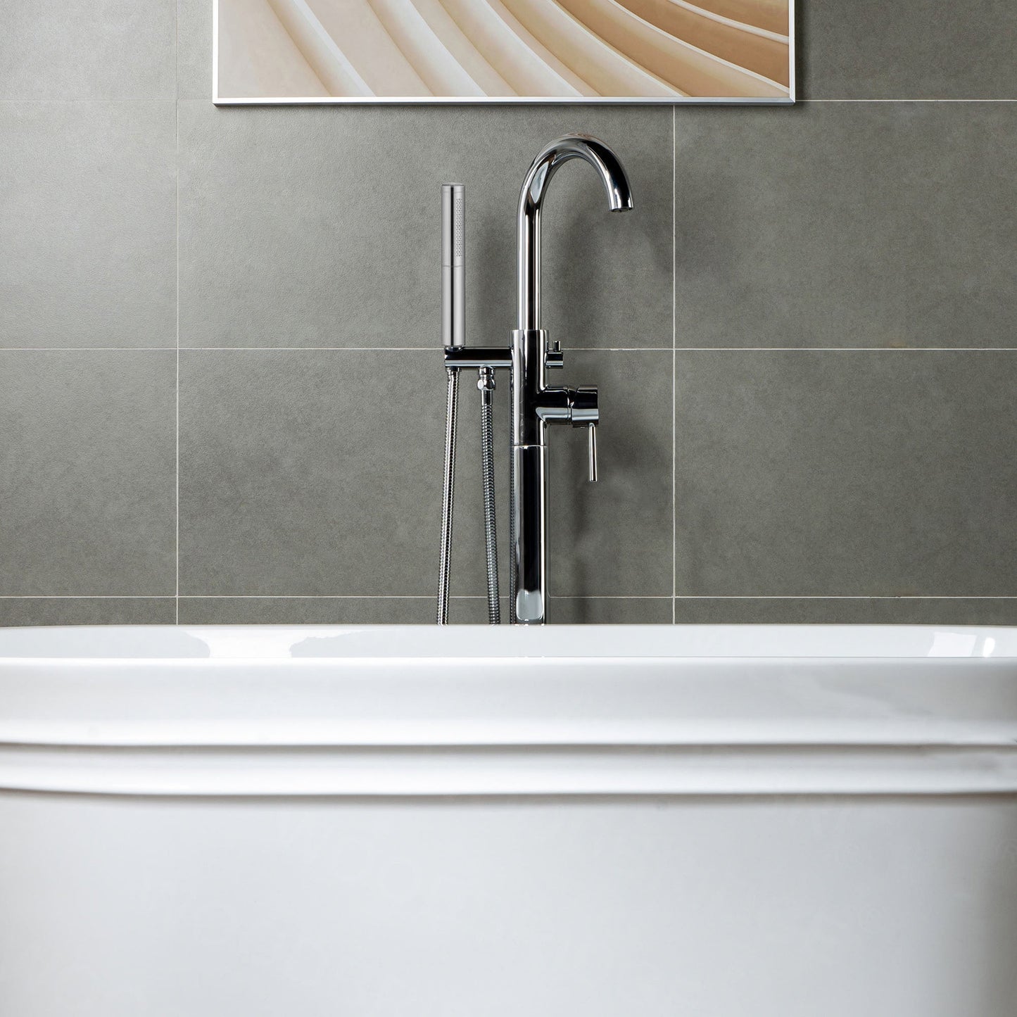WOODBRIDGE F0001BNDR Contemporary Single Handle Floor Mount Freestanding Tub Filler Faucet with Hand shower