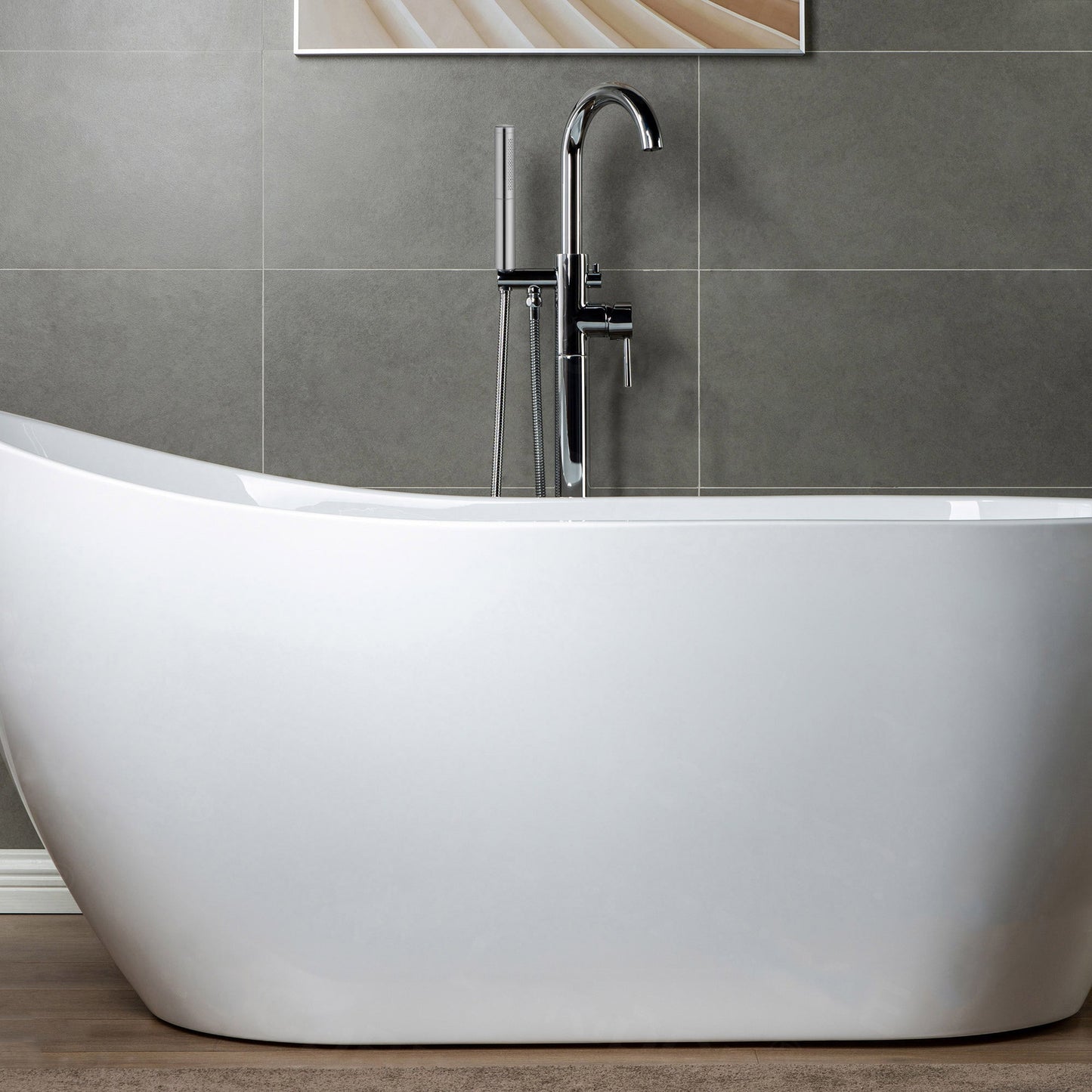 WOODBRIDGE F0001BNDR Contemporary Single Handle Floor Mount Freestanding Tub Filler Faucet with Hand shower