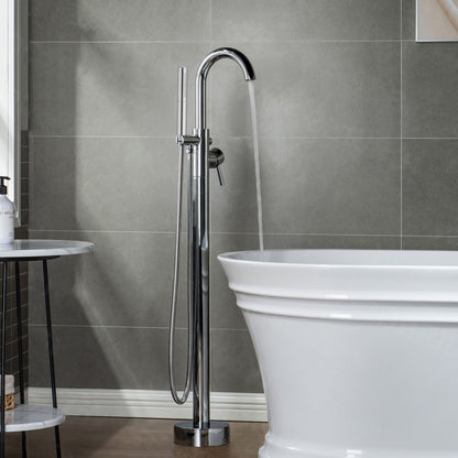 WOODBRIDGE F0001BNDR Contemporary Single Handle Floor Mount Freestanding Tub Filler Faucet with Hand shower