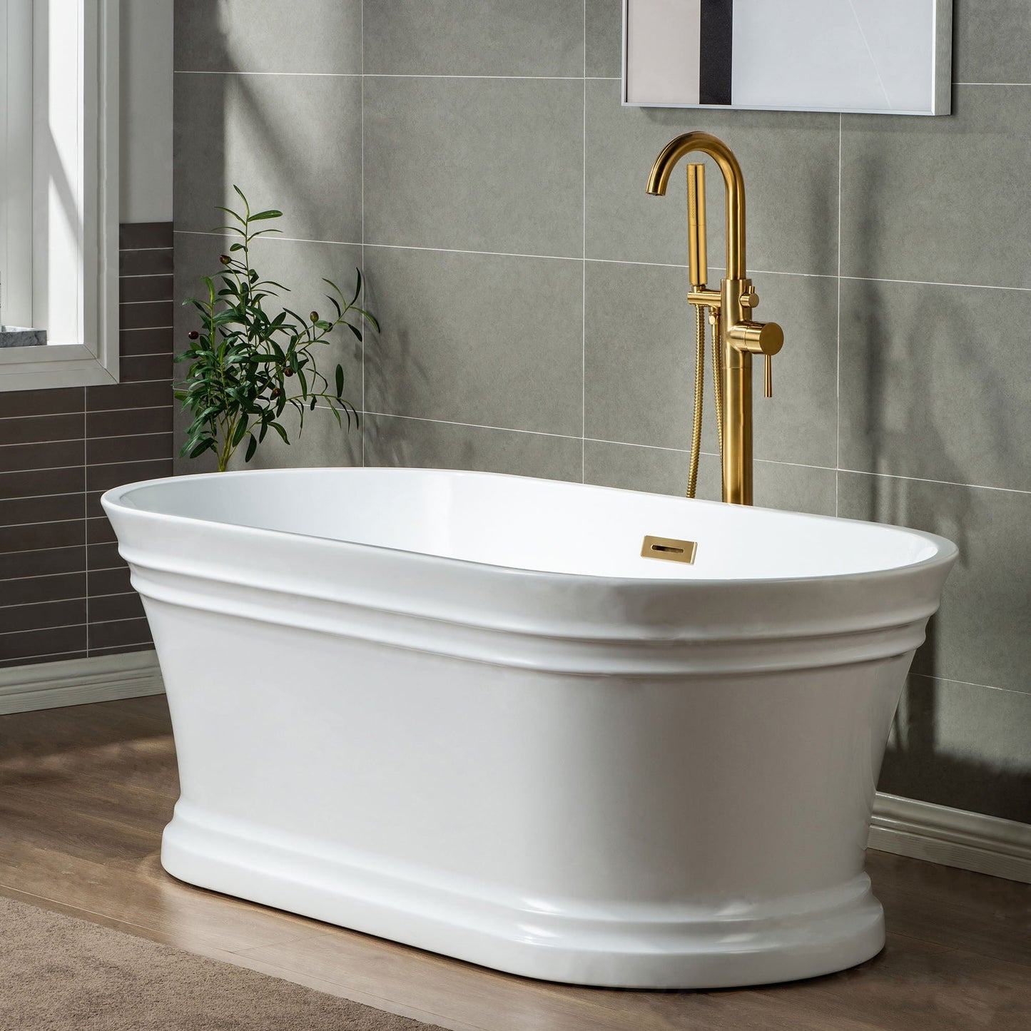 WOODBRIDGE F0001BNDR Contemporary Single Handle Floor Mount Freestanding Tub Filler Faucet with Hand shower