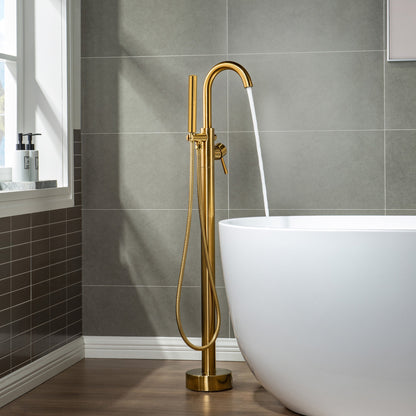 WOODBRIDGE F0001BNDR Contemporary Single Handle Floor Mount Freestanding Tub Filler Faucet with Hand shower
