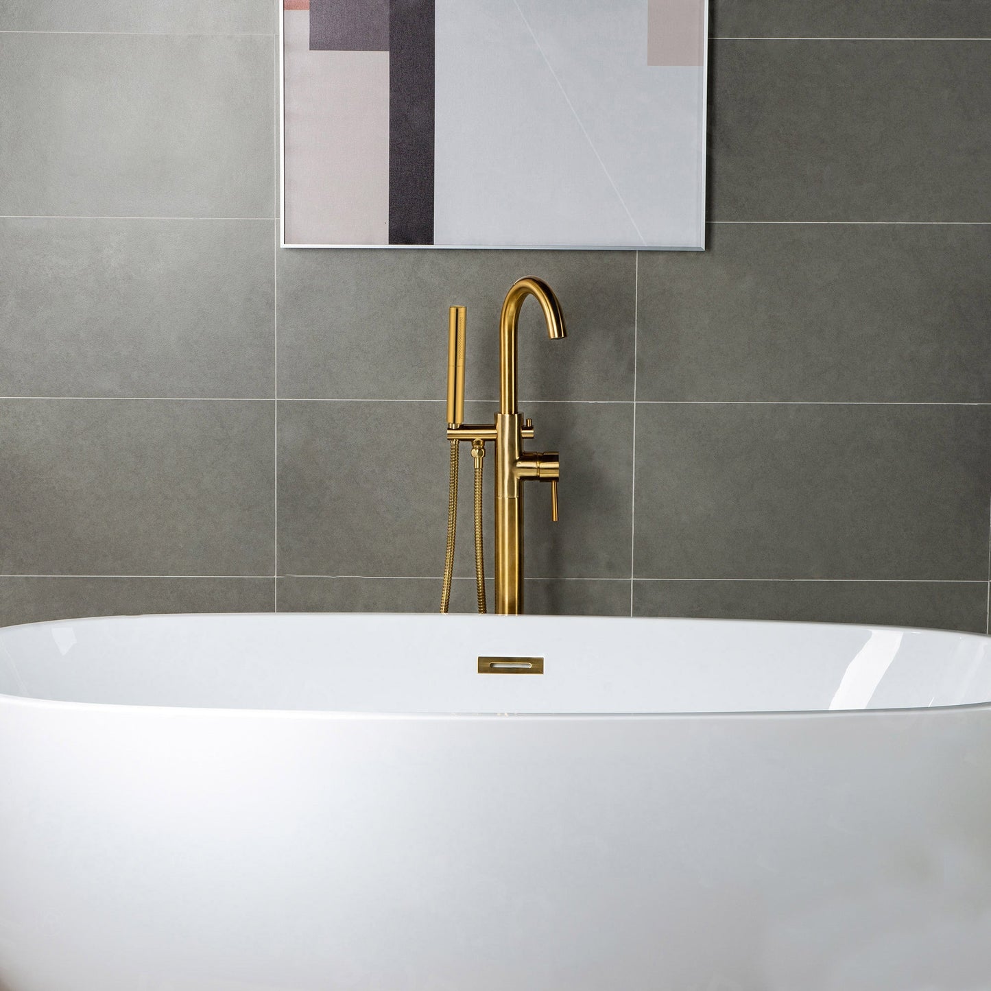 WOODBRIDGE F0001BNDR Contemporary Single Handle Floor Mount Freestanding Tub Filler Faucet with Hand shower
