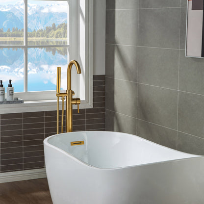 WOODBRIDGE F0001BNDR Contemporary Single Handle Floor Mount Freestanding Tub Filler Faucet with Hand shower