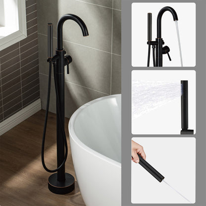 WOODBRIDGE F0001BNDR Contemporary Single Handle Floor Mount Freestanding Tub Filler Faucet with Hand shower