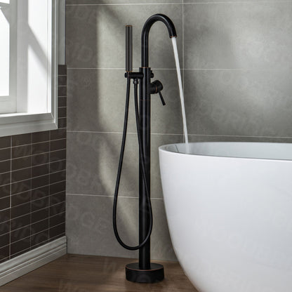 WOODBRIDGE F0001BNDR Contemporary Single Handle Floor Mount Freestanding Tub Filler Faucet with Hand shower