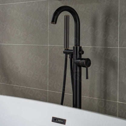 WOODBRIDGE F0001BNDR Contemporary Single Handle Floor Mount Freestanding Tub Filler Faucet with Hand shower