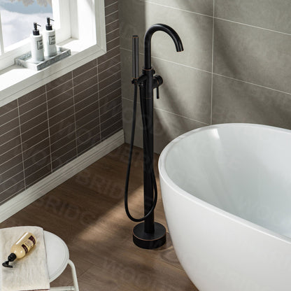 WOODBRIDGE F0001BNDR Contemporary Single Handle Floor Mount Freestanding Tub Filler Faucet with Hand shower