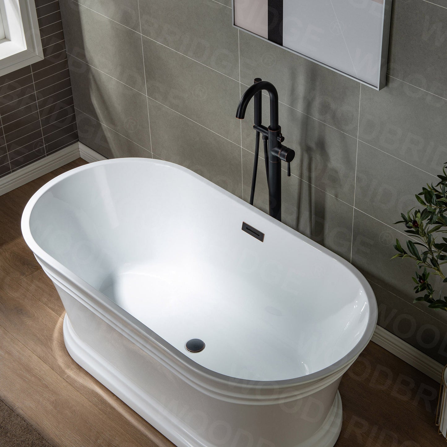 WOODBRIDGE F0001BNDR Contemporary Single Handle Floor Mount Freestanding Tub Filler Faucet with Hand shower