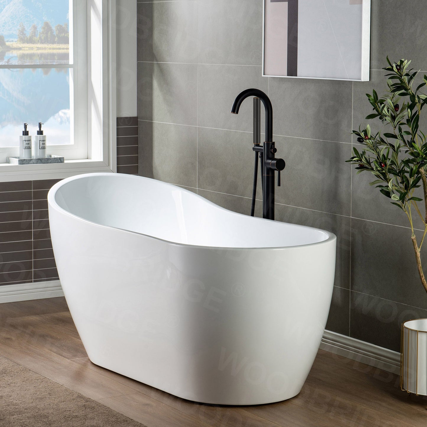 WOODBRIDGE F0001BNDR Contemporary Single Handle Floor Mount Freestanding Tub Filler Faucet with Hand shower
