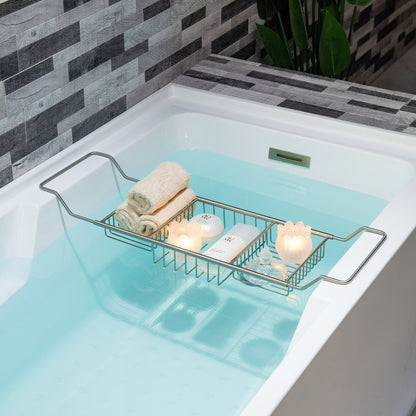 WOODBRIDGE Stainless Steel Extendable Bathtub Caddy Tray in Brushed Nickel Finish with Removable Wine Holder, Book and Phone Rack, Bathcad-BN