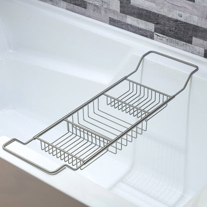 WOODBRIDGE Stainless Steel Extendable Bathtub Caddy Tray in Brushed Nickel Finish with Removable Wine Holder, Book and Phone Rack, Bathcad-BN