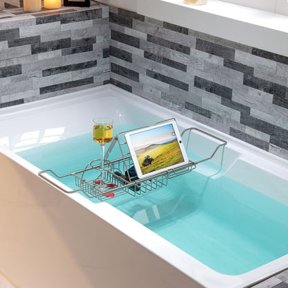 WOODBRIDGE Stainless Steel Extendable Bathtub Caddy Tray in Brushed Nickel Finish with Removable Wine Holder, Book and Phone Rack, Bathcad-BN