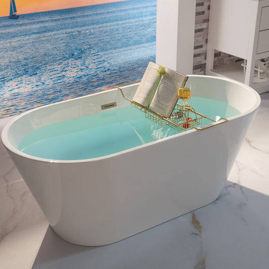 WOODBRIDGE Stainless Steel Extendable Bathtub Caddy Tray in Brushed Gold Finish with Removable Wine Holder, Book and Phone Rack, Bathcad-BG