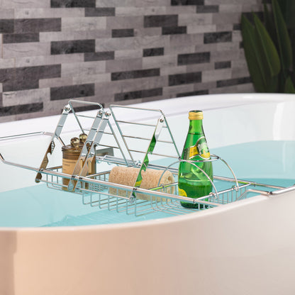 WOODBRIDGE Stainless Steel Extendable Bathtub Caddy Tray in Polished Chrome Finish with Removable Wine Holder, Book and Phone Rack, Bathcad-CH
