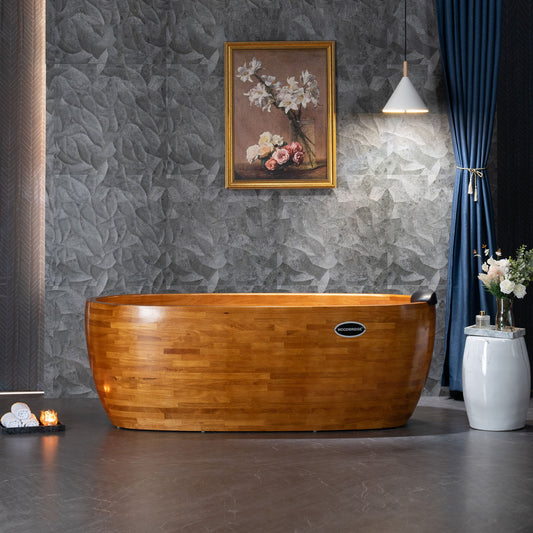 WOODBRIDGE 67" Freestanding Handcrafted Natural Wood Soaking Bathtub