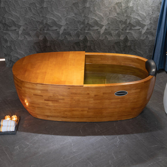 WOODBRIDGE 67" Freestanding Handcrafted Natural Wood Soaking Bathtub