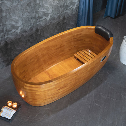 WOODBRIDGE 67" Freestanding Handcrafted Natural Wood Soaking Bathtub