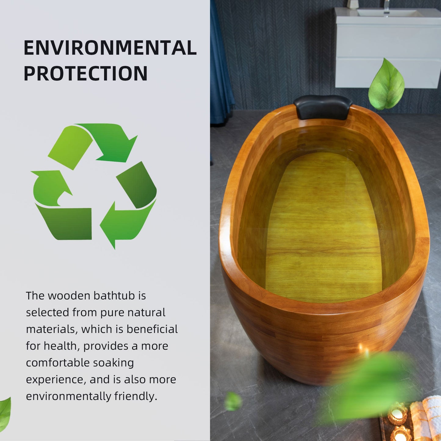 WOODBRIDGE 67" Freestanding Handcrafted Natural Wood Soaking Bathtub