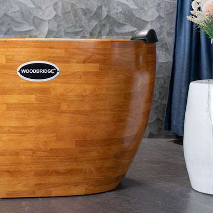 WOODBRIDGE 67" Freestanding Handcrafted Natural Wood Soaking Bathtub