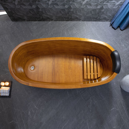 WOODBRIDGE 67" Freestanding Handcrafted Natural Wood Soaking Bathtub