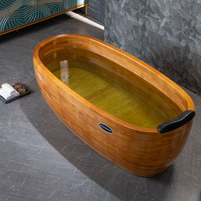 WOODBRIDGE 67" Freestanding Handcrafted Natural Wood Soaking Bathtub