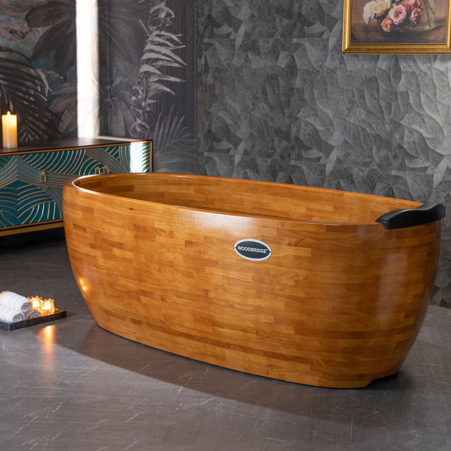 WOODBRIDGE 67" Freestanding Handcrafted Natural Wood Soaking Bathtub