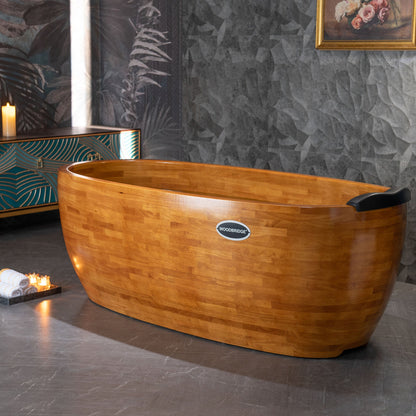 WOODBRIDGE 67" Freestanding Handcrafted Natural Wood Soaking Bathtub