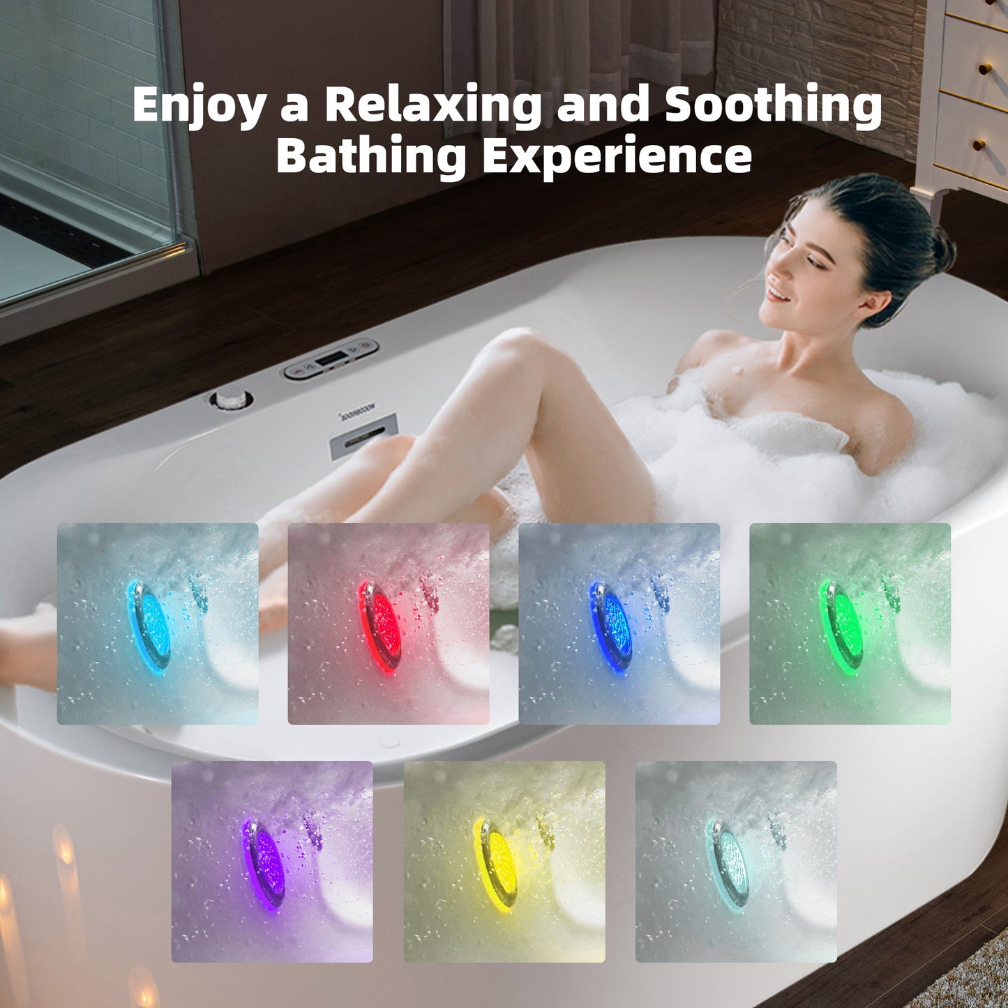 WOODBRIDGE 72" x 35-3/8" Whirlpool and Air Bath Heated Soaking Combination Tub with Adjustable Speed Air Blower and Display Control Panel