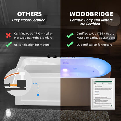 WOODBRIDGE 72" x 35-3/8" Whirlpool and Air Bath Heated Soaking Combination Tub with Adjustable Speed Air Blower and Display Control Panel