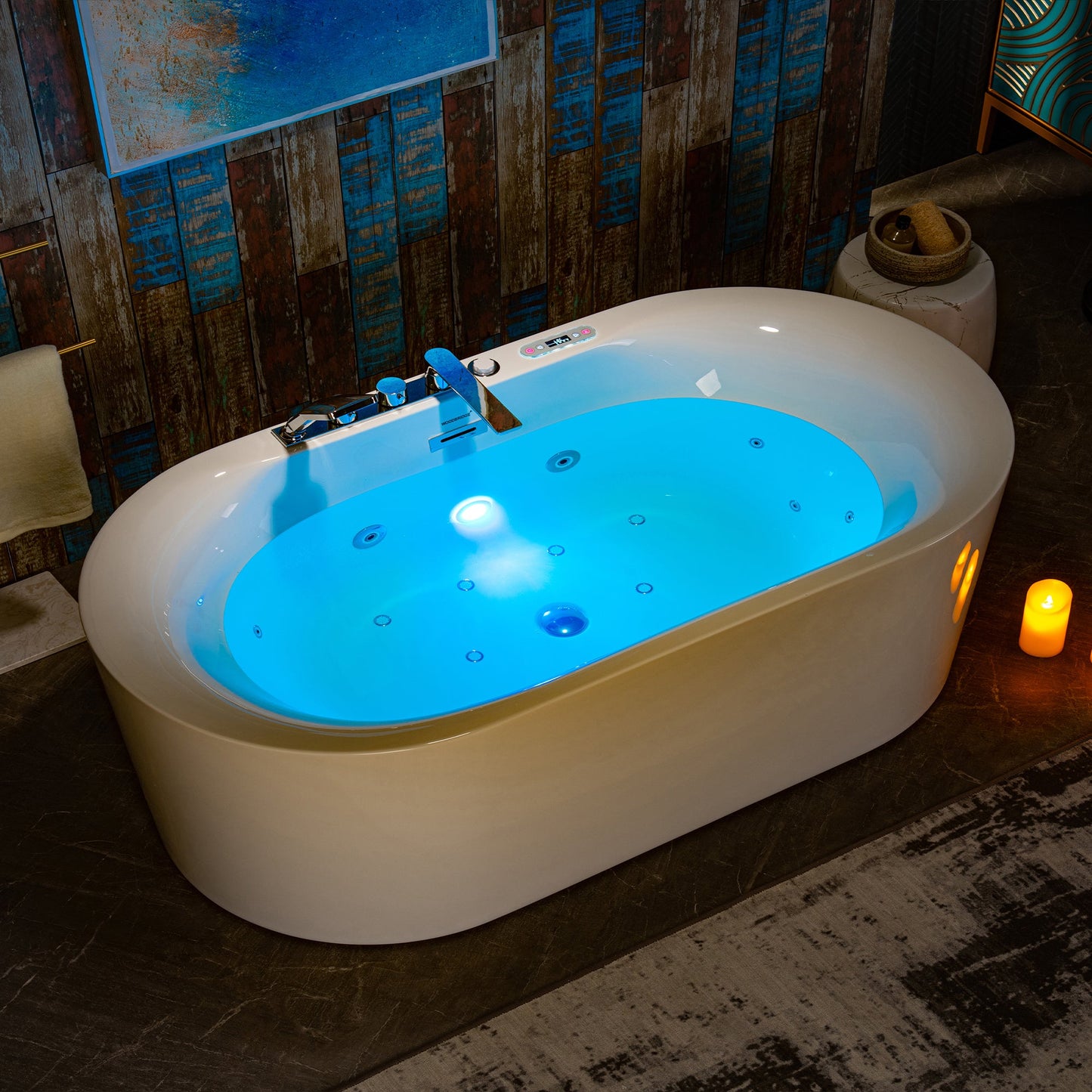 WOODBRIDGE 72" x 35-3/8" Whirlpool and Air Bath Heated Soaking Combination Tub with Adjustable Speed Air Blower, Tub Filler and Display Control Panel, White