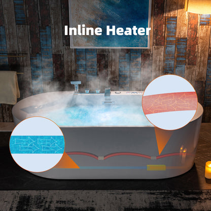 WOODBRIDGE 72" x 35-3/8" Whirlpool and Air Bath Heated Soaking Combination Tub with Adjustable Speed Air Blower, Tub Filler and Display Control Panel, White