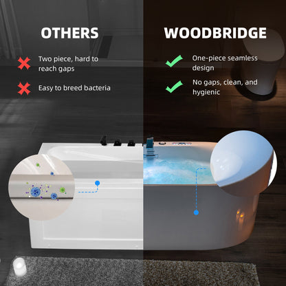 WOODBRIDGE 72" x 35-3/8" Whirlpool and Air Bath Heated Soaking Combination Tub with Adjustable Speed Air Blower, Tub Filler and Display Control Panel, White