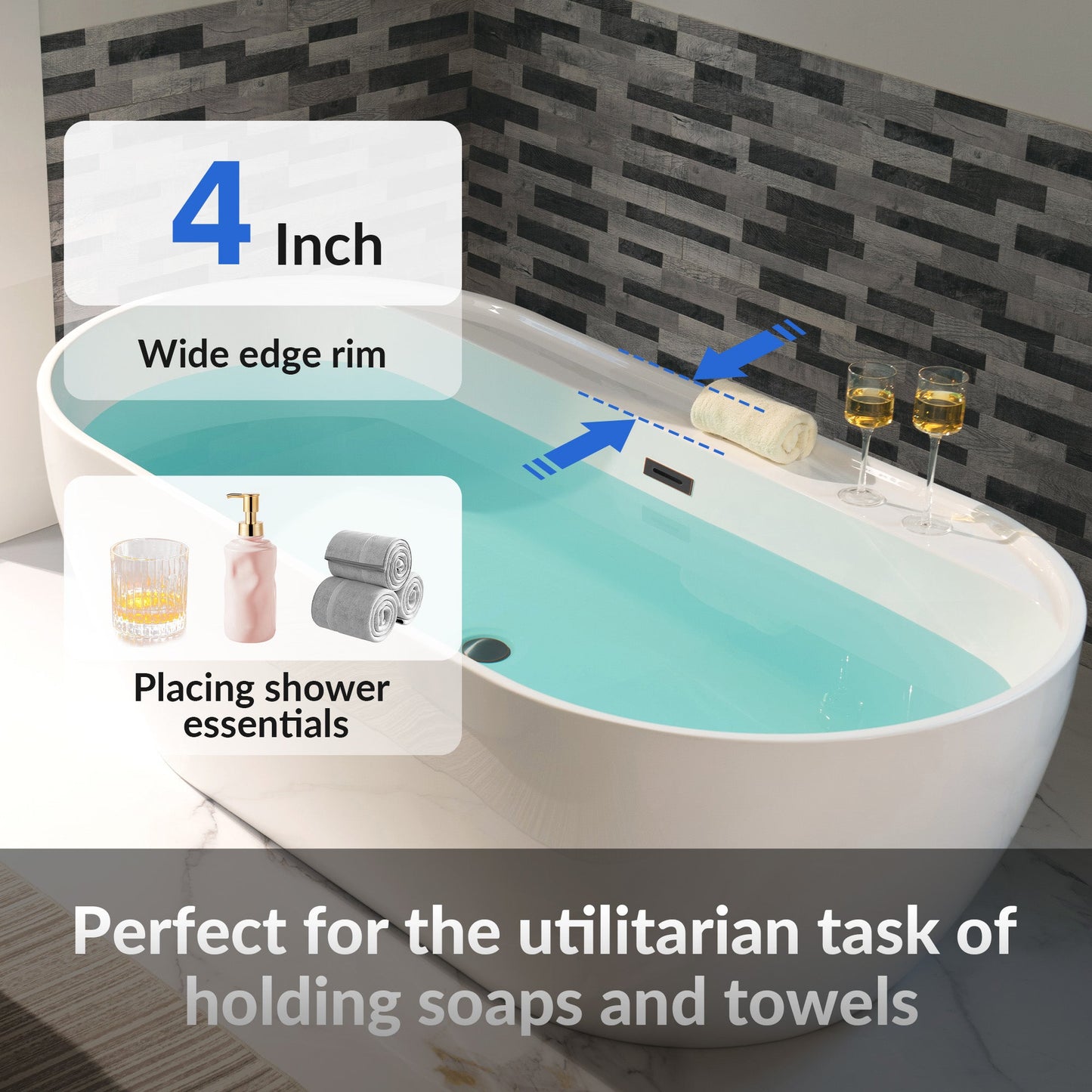 WOODBRIDGE 72" Acrylic Freestanding Bathtub Contemporary Soaking White Tub