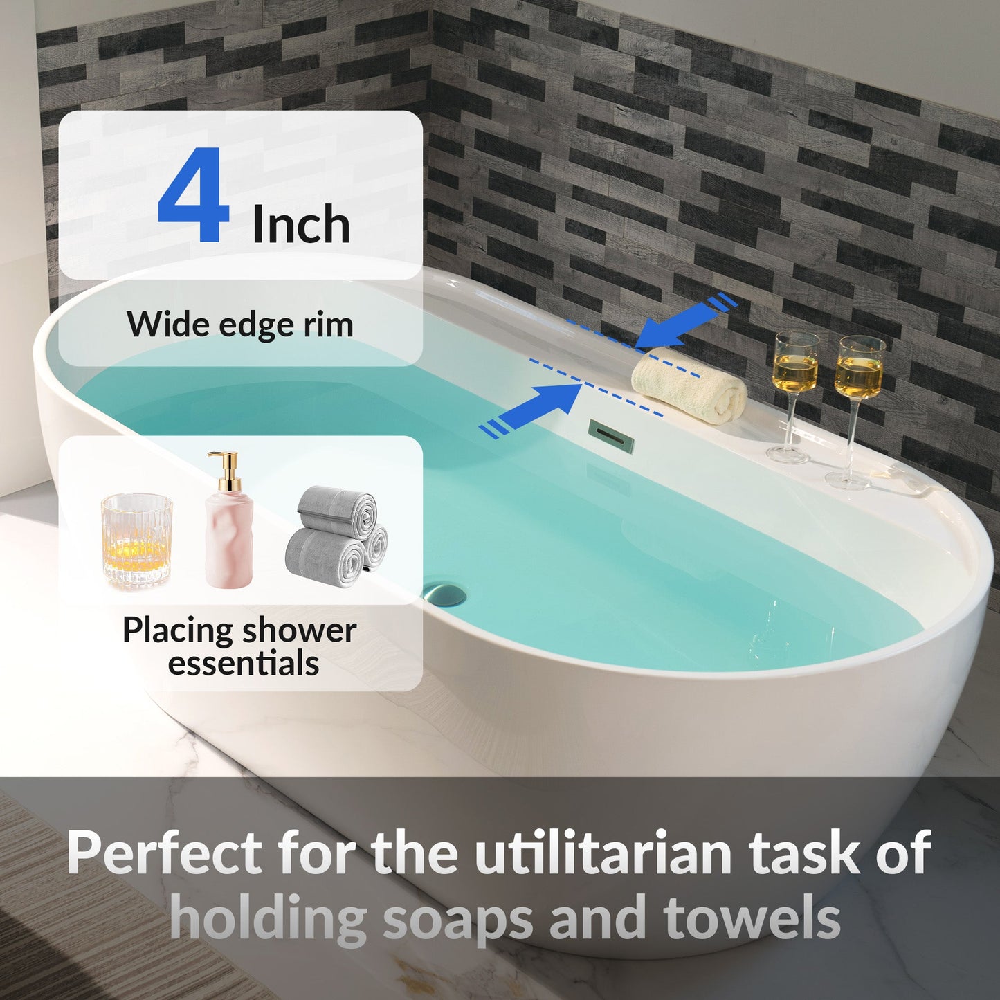 WOODBRIDGE 72" Acrylic Freestanding Bathtub Contemporary Soaking White Tub