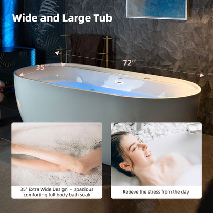 WOODBRIDGE 72" x 35-3/8" Whirlpool and Air Bath Heated Soaking Combination Tub