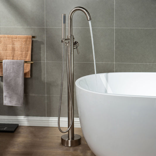WOODBRIDGE F0001BNRD Contemporary Single Handle Floor Mount Freestanding Tub Filler Faucet with Hand shower
