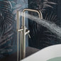 WOODBRIDGE F0070BNDR Contemporary Single Handle Floor Mount Freestanding Tub Filler Faucet with 2 Function Cylinder Style Hand Shower