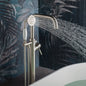 WOODBRIDGE F0070BNVT Fusion Single Handle Floor Mount Freestanding Tub Filler Faucet with Classic Telephone Style Hand Shower
