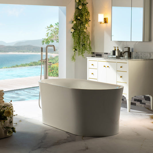WOODBRIDGE F0070BNRD Contemporary Single Handle Floor Mount Freestanding Tub Filler Faucet with Cylinder Style Hand Shower